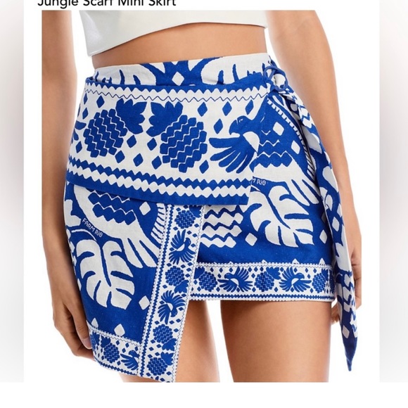 FARM Rio Jungle Scarf Wrap Mini Skirt Blue & White XS & Medium NWT! - Picture 10 of 14